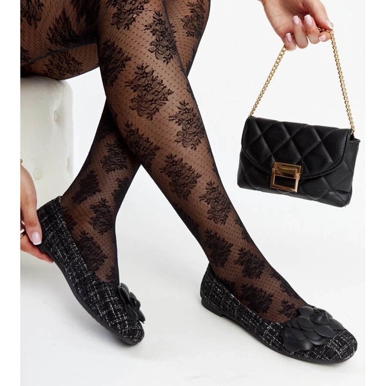 D/GMR Fekete balettlakások dekoratív Mateja virággal