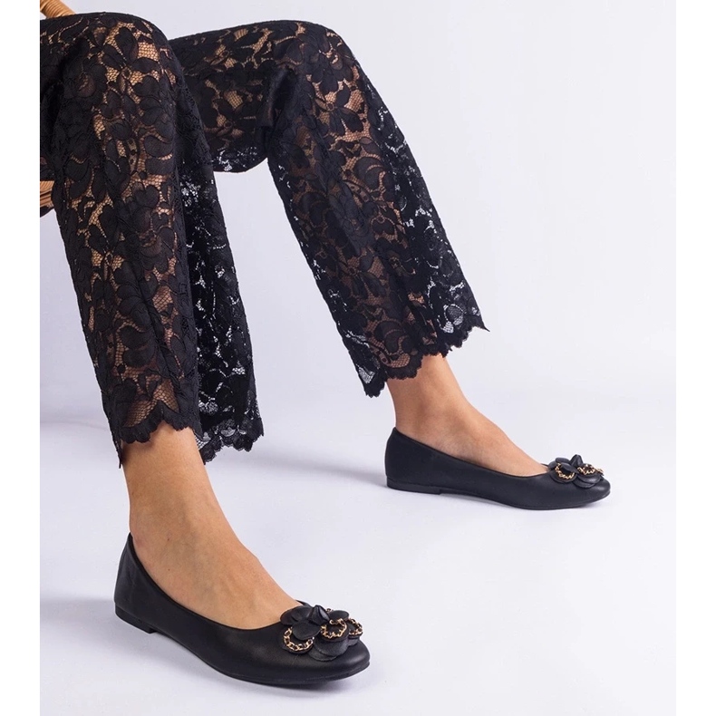 D/CEO Az Amerika virággal díszített fekete balerinák