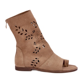 Zazoo 3437 női velúr szandál cipzáras felsőrésszel, bézs