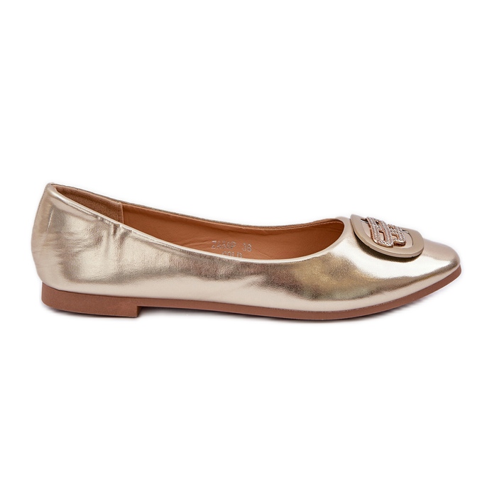 Ballerinák egy lapos talpon, arany díszítéssel aranysárga