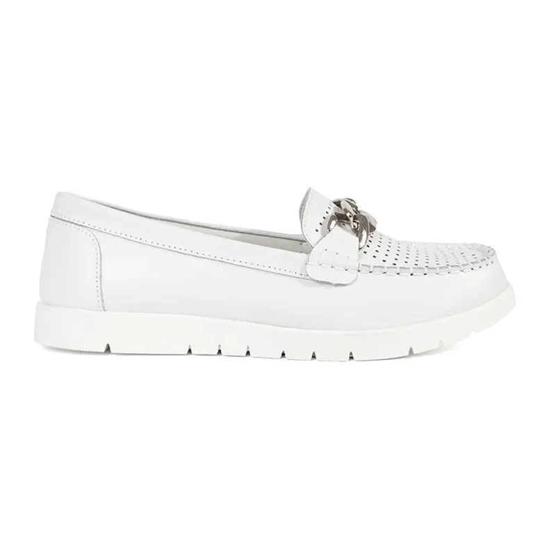 Goodin Bőrfehér cipők lánccal a peronon