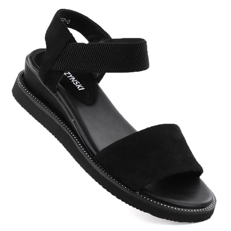 M. DASZYŃSKI Női szandálok a velúr alacsony ékén, fekete M. Dasyński MR2267-8