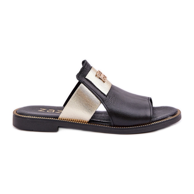 Elegáns természetes bőr papucs flopok Zazoo 40423 fekete