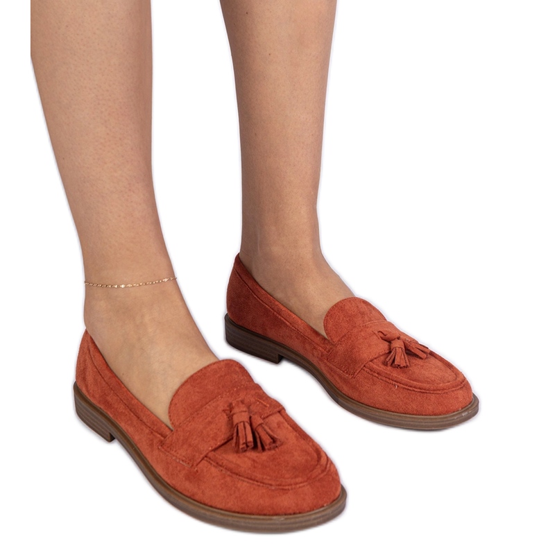 Narancssárga női mokaszinok ekozamszból rojtokkal