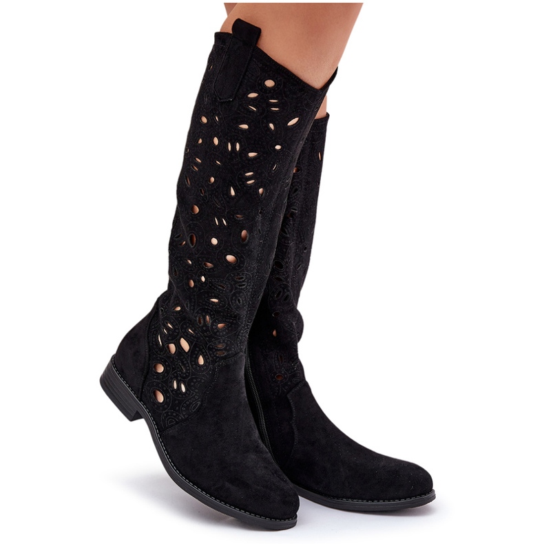 S.Barski HY51-176 lapos csizma nyitott csizmával fekete S.Barski HY51-176 lapos csizma nyitott csizmával fekete