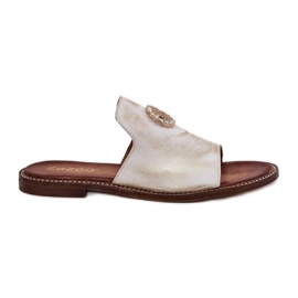 Elegáns bőr női papucs egy Zazoo 3008 Zloty -val, törölt aranysárga