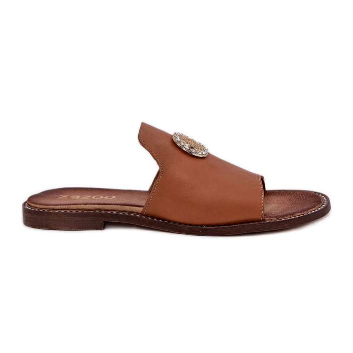Elegáns bőr női papucs dekoráció Zazoo 3008 teve barna