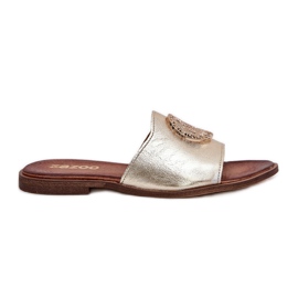 Zazoo 2938 lapos bőr papucs arany díszítéssel aranysárga