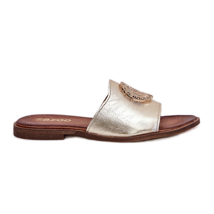 Zazoo 2938 lapos bőr papucs arany díszítéssel aranysárga