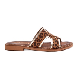 Bőr lapos leopárd flip flops zazoo 40383 barna Bőr lapos leopárd flip flops zazoo 40383 barna