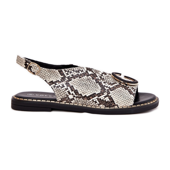 Lapos szandál kígyó dekorációs bézsbarna mintával