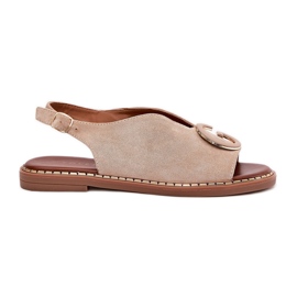 Lapos női szandál bézs dekorációval Lapos női szandál bézs dekorációval