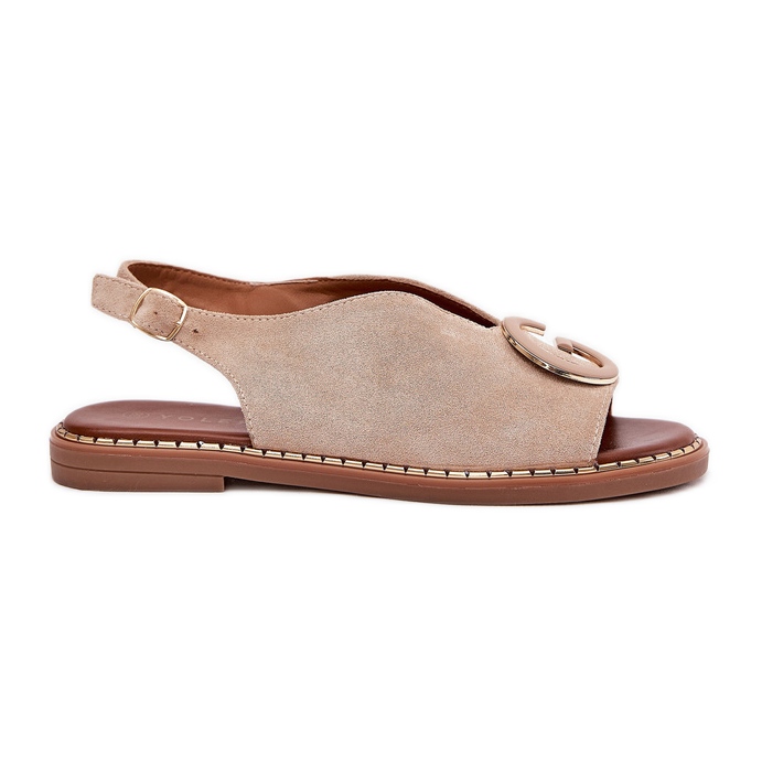 Lapos női szandál bézs dekorációval