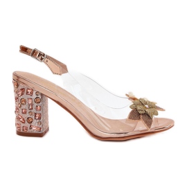 S.Barski Átlátszó szandál virágokkal a díszített sarkú MR38-331 rózsaszín arany aranysárga S.Barski Átlátszó szandál virágokkal a díszített sarkú MR38-331 rózsaszín arany aranysárga