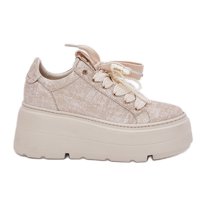 Bőr cipők a Chebello 4658 Zloty platformon aranysárga