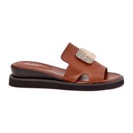 Jezzi Női papucskarapon horgonyos bőr ék dekoráció barna