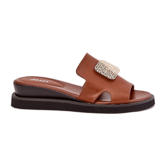 Jezzi Női papucskarapon horgonyos bőr ék dekoráció barna