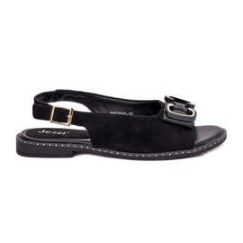 Jezzi Lapos szandál dekorációval öko velúr fekete Jezzi Lapos szandál dekorációval öko velúr fekete