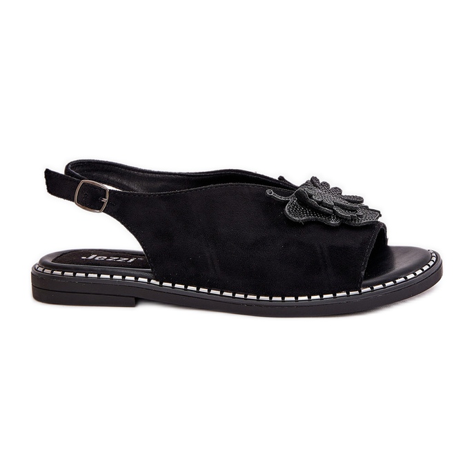 Jezzi Lapos, feküdt női szandál fekete dekorációval