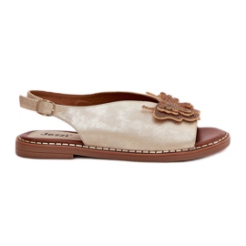 Jezzi Lapos, feküdt női szandál arany díszítéssel aranysárga Jezzi Lapos, feküdt női szandál arany díszítéssel aranysárga