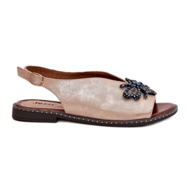 Jezzi Fényes női szandál dekoráció lapos rózsaszín arany