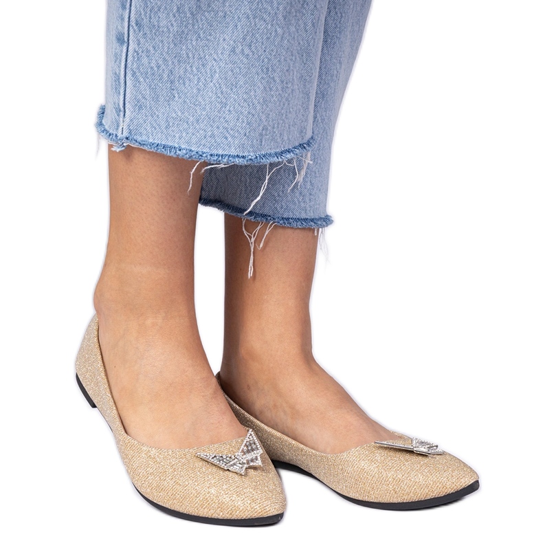 Arany női csillogó balerinák pillangóval aranysárga