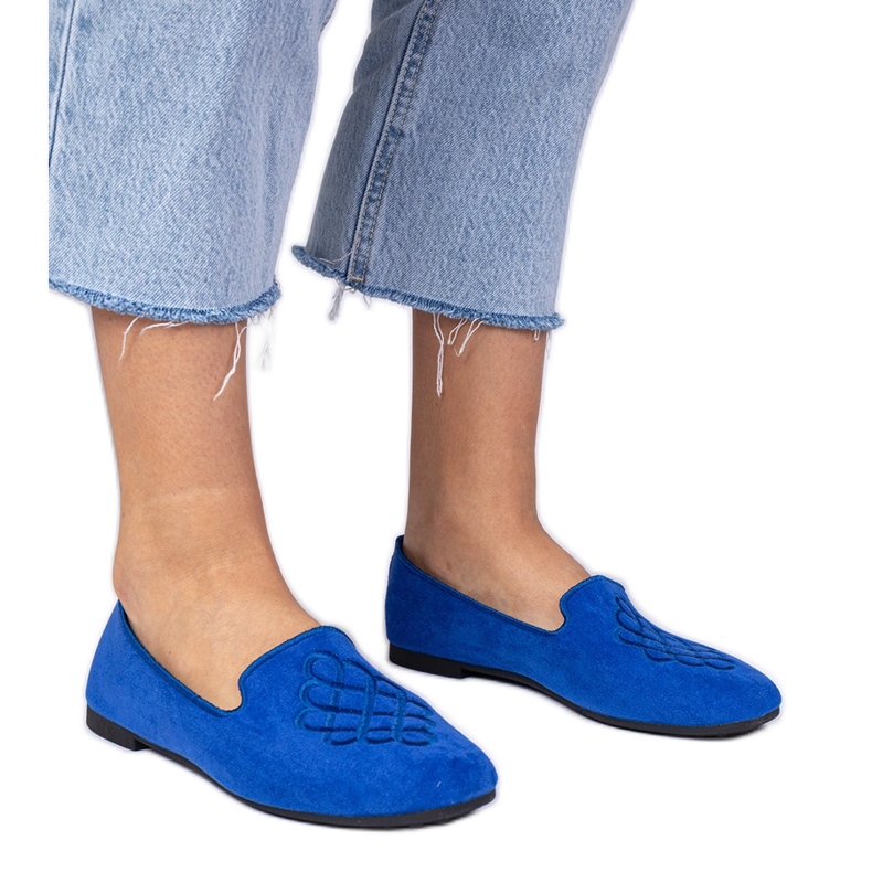 Kék női ökosam és hímzés ballerinák Kék női ökosam és hímzés ballerinák