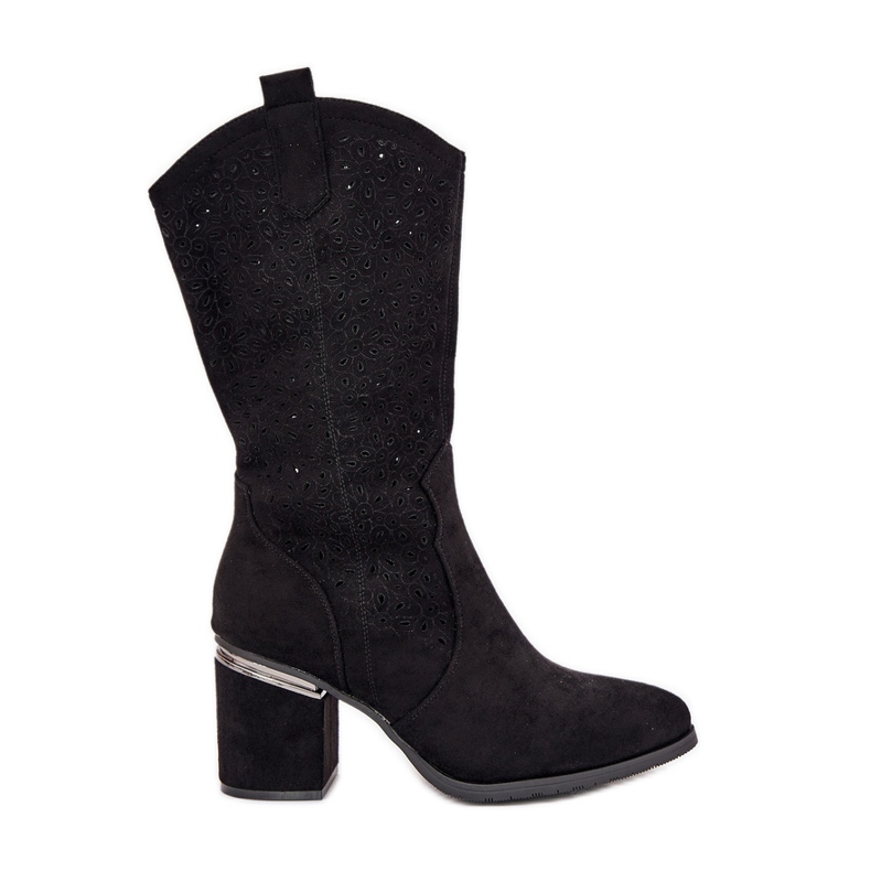 S.Barski OpenWork Boots Half-Calf Cowboy S. Barski Hy51-238 fekete