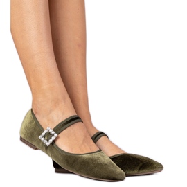 Zöld női velúr ballerinák csatával