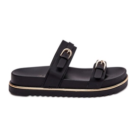 Sima női papucs a peronon csíkokkal és bilincsekkel fekete Sima női papucs a peronon csíkokkal és bilincsekkel fekete