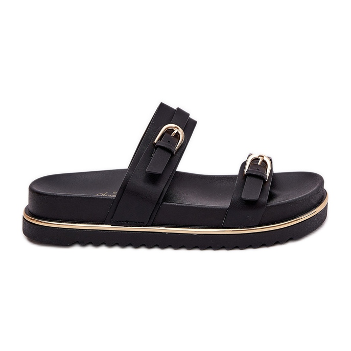 Sima női papucs a peronon csíkokkal és bilincsekkel fekete Sima női papucs a peronon csíkokkal és bilincsekkel fekete