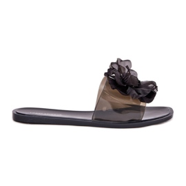 Átlátszó lapos női papucs mesterséges virágfekete Átlátszó lapos női papucs mesterséges virágfekete