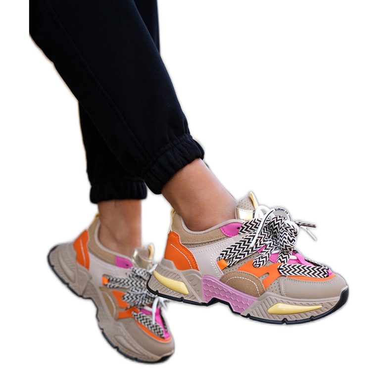 Cipők női sportcipő dupla kötés khakival bézs