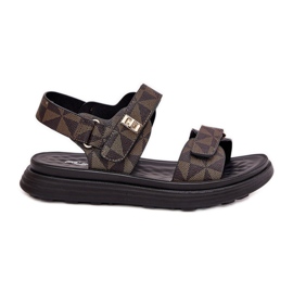 Női anyagi szandál a platformon fekete és barna Női anyagi szandál a platformon fekete és barna