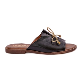 Bőr lapos, elegáns papucs egy íj Lewski 3572 fekete Bőr lapos, elegáns papucs egy íj Lewski 3572 fekete