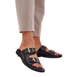 Zazoo Bőr lapos papucs zazo 3020 fekete bilincsekkel Zazoo Bőr lapos papucs zazo 3020 fekete bilincsekkel