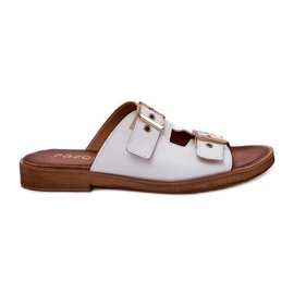 Bőr lapos papucs, Zazoo 3020 fehér csatokkal