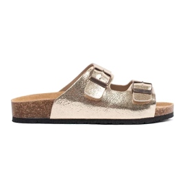 Goodin Arany metál papucs egy lapos talpon aranysárga