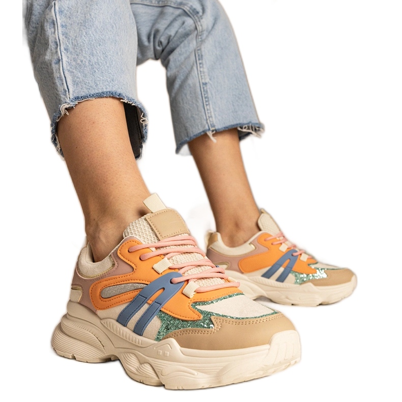 Narancssárga női sport cipők csillogással