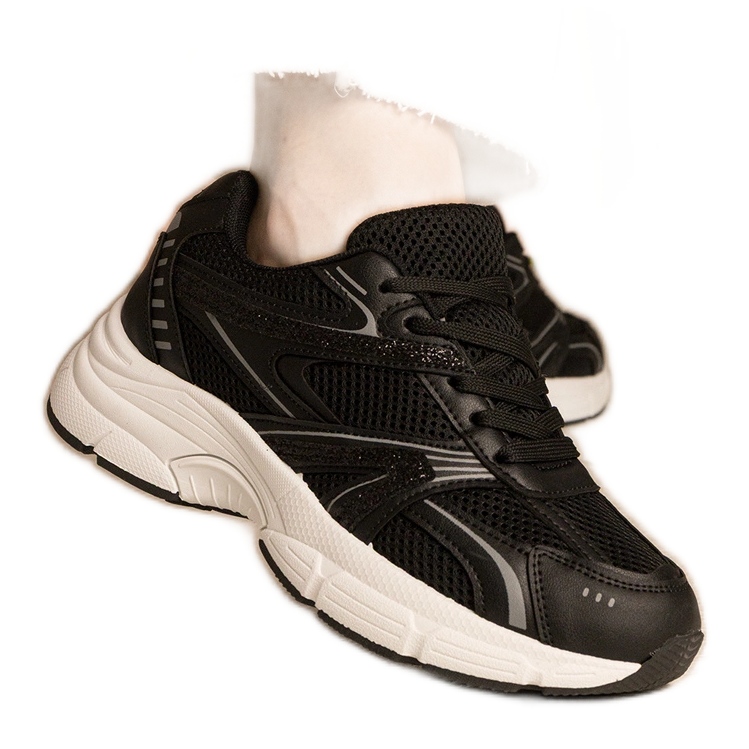 Fekete cipők női sport csillogással