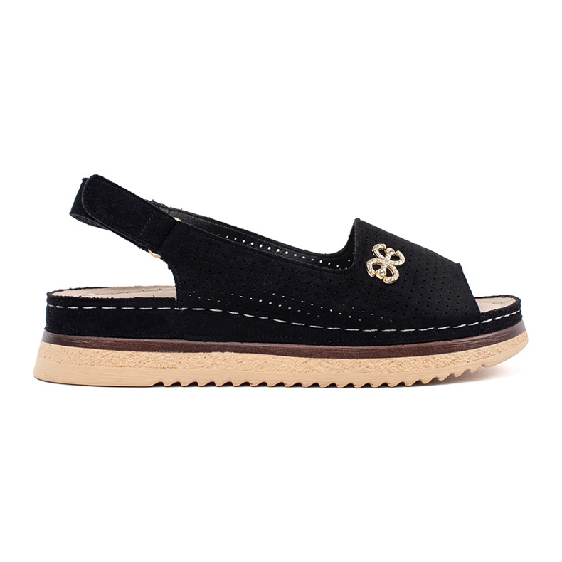 Goodin Nyitottan puha fekete szandál díszítve