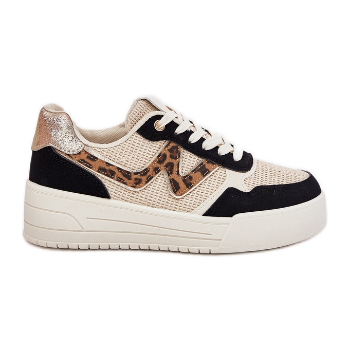 Női sportcipő a platformon leopárd nyomtatáson fekete