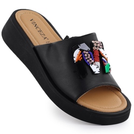 Női bőr papucs fekete VinceZa 66623 gyöngyökkel Női bőr papucs fekete VinceZa 66623 gyöngyökkel