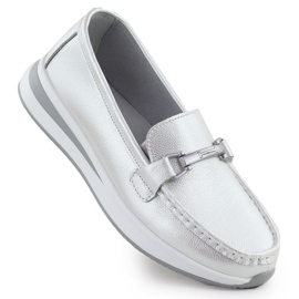 S.Barski Bőr moccasin cipő a gyöngyplatformon Białe S. Barski GR51-598 fehér