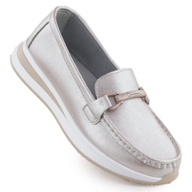 Bőr mokaszin cipő a gyöngy platformon Pink S.Barski GR51-598 rózsaszín