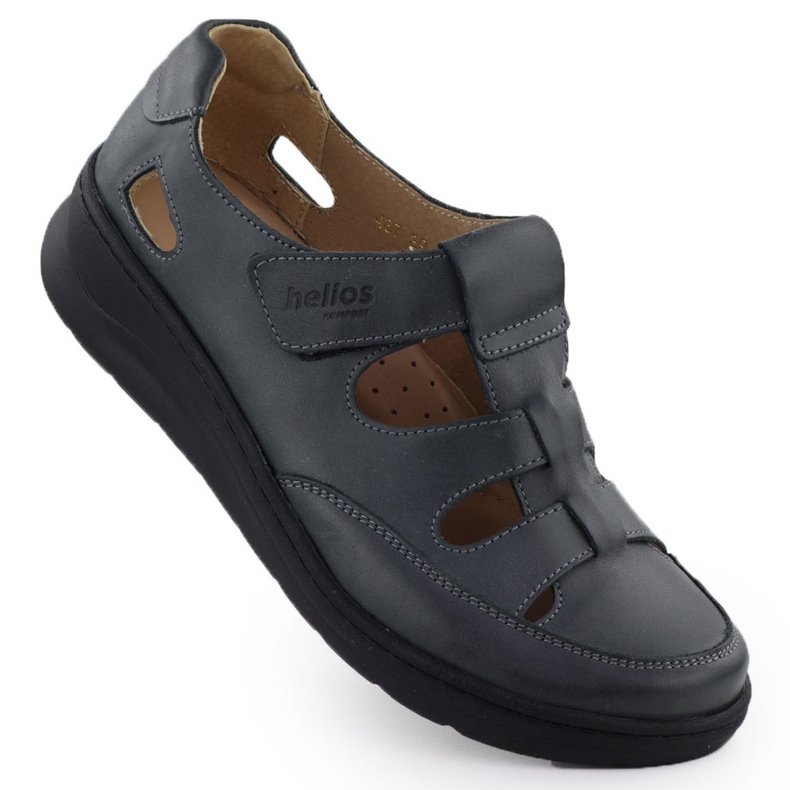 Női bőrcipő a Helios 437 grafit tépőzáron szürke