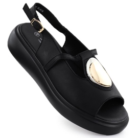 S.Barski Női bőr szandál a platformon Czarne S. Barski GR51-603 fekete