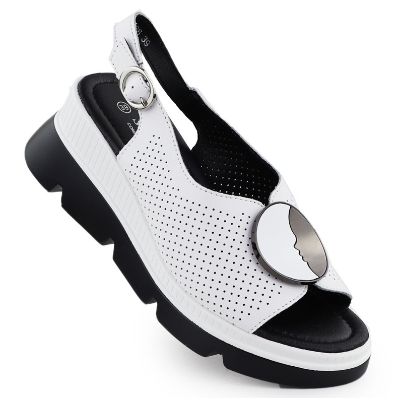 S.Barski Női bőr szandál nyílt munkához Białe S. Barski LR51-788 fehér