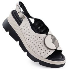 S.Barski Női bőr szandál egy nyitott ék bézs S. Barski LR51-788