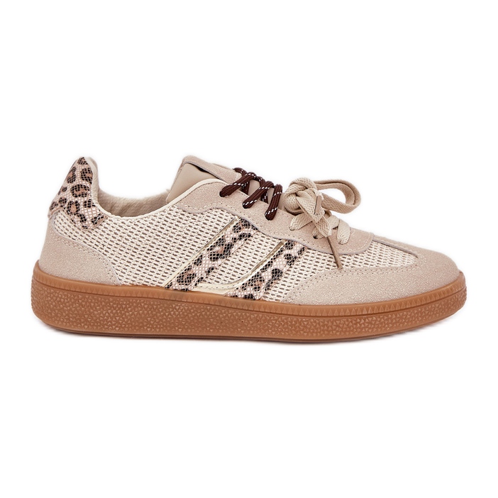 Női cipők dupla kötéssel bézs ollabes leopárd nyomtatás